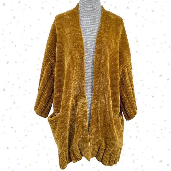 Gold Mustard Chenille Cardigan Soft Cozy Oversized Sweater Moth Anthro Size S - Picture 1 of 10